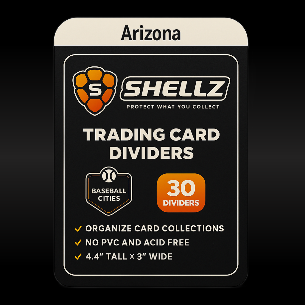 Shellz trading card dividers packaging with Arizona branding on a black background