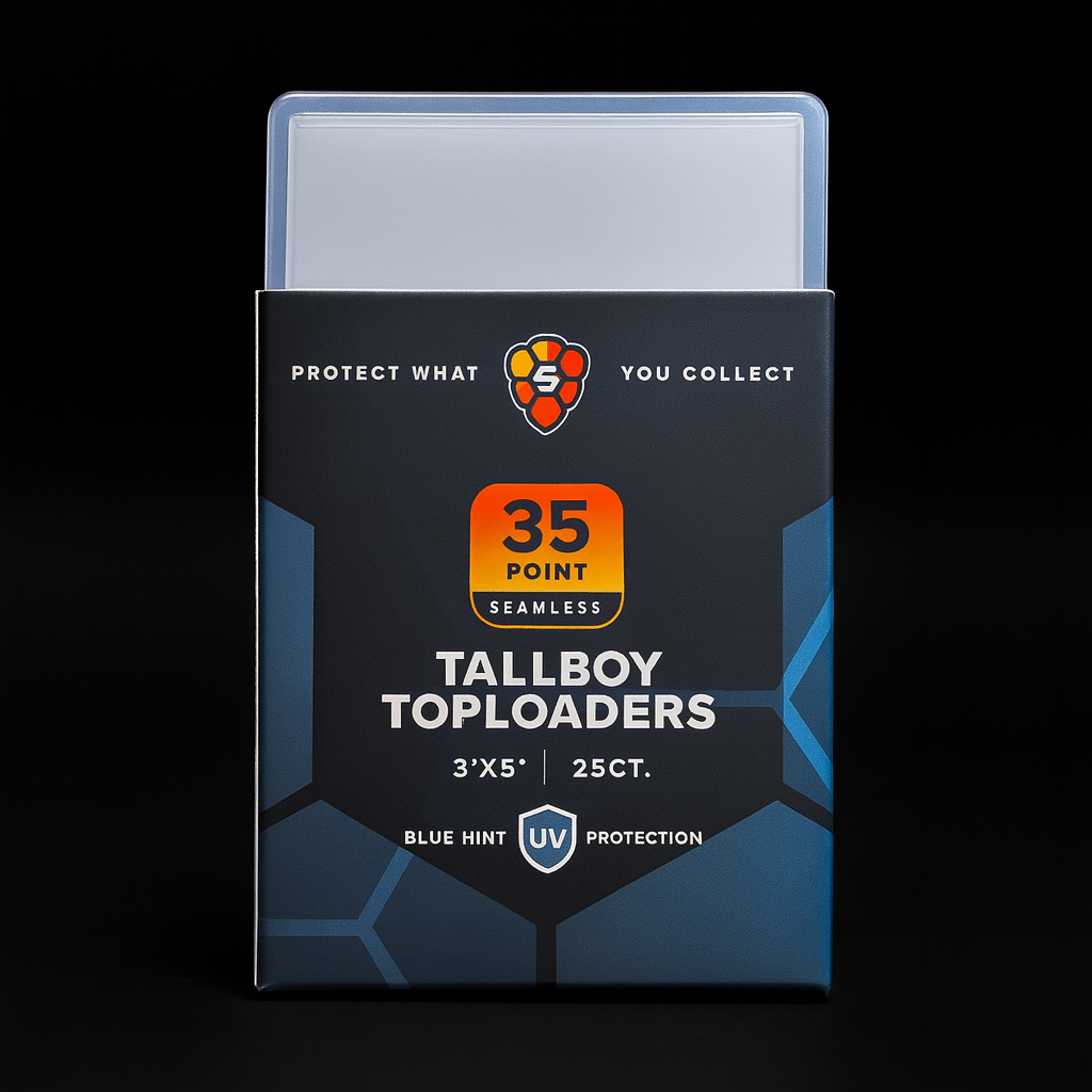 Shellz Tallboy 3x5 Toploaders 35PT Blue Tint Rigid PVC Card Holders for trading cards – crystal clear, seamless fit, and collector-grade protection.
