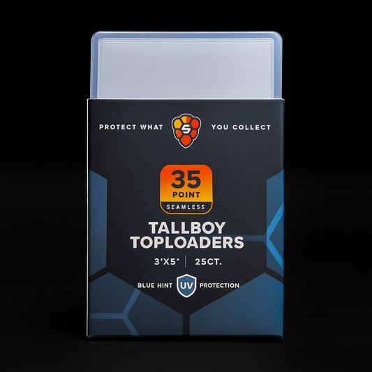 Shellz Tallboy 3x5 Toploaders 35PT Blue Tint Rigid PVC Card Holders for trading cards – crystal clear, seamless fit, and collector-grade protection.
