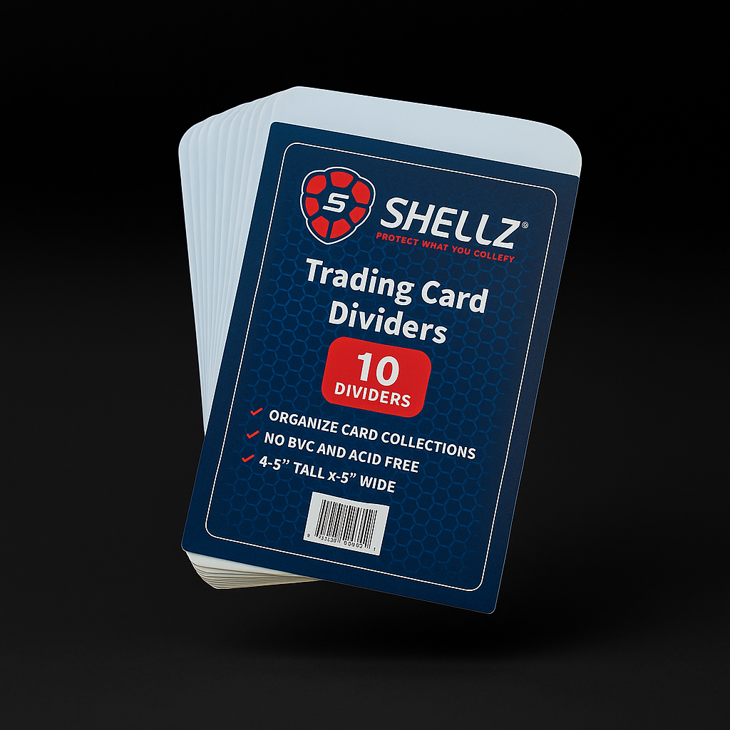 Shellz Tall Trading Card Dividers — White Write-On Tabs for Storage Boxes (10 Pack)