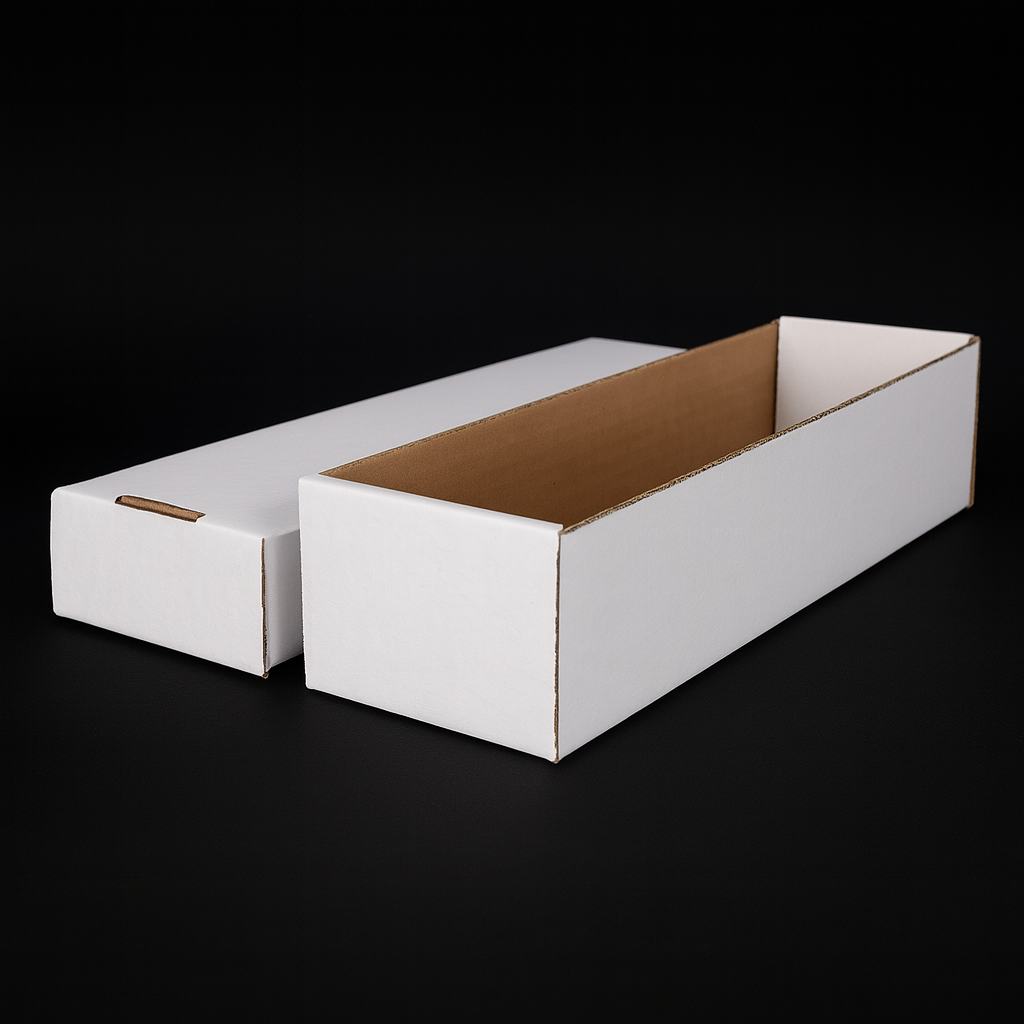 800 Count 2-Piece Trading Card Storage Box – White Corrugated Cardboard with Lid