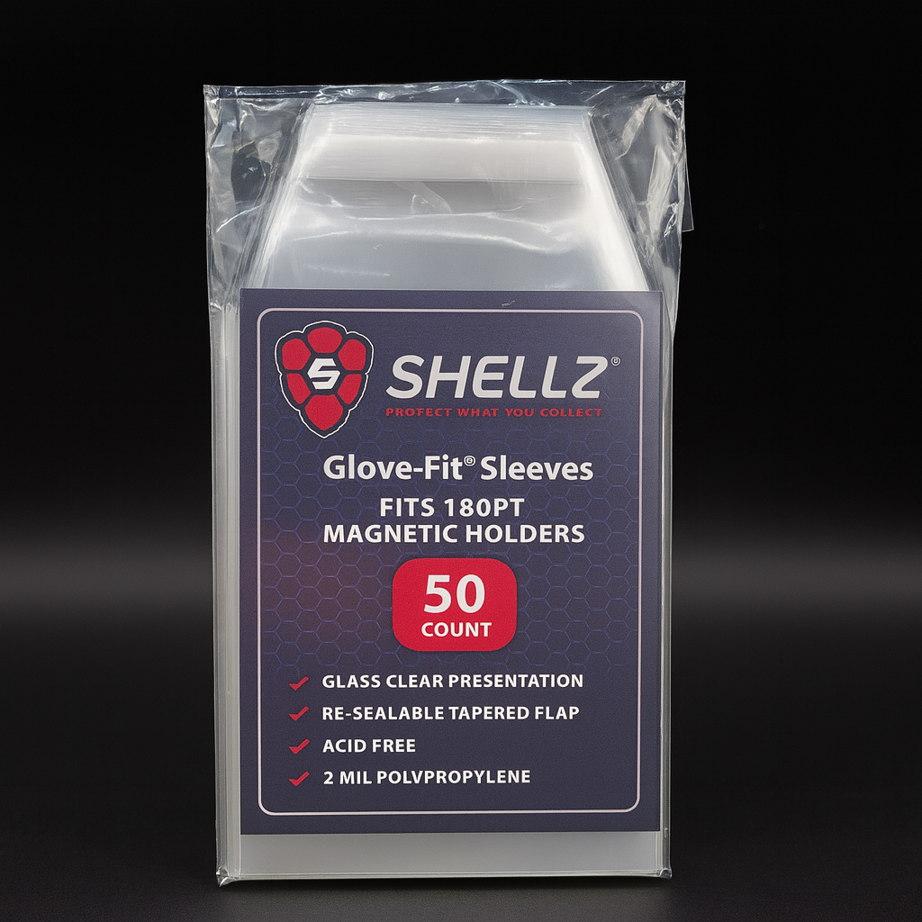 Shellz Glove-Fit Sleeves for 180PT Magnetic Holders — 50-Pack Resealable Soft Sleeves