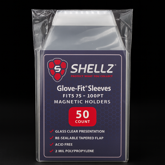 Shellz Glove-Fit Sleeves for 75PT–100PT Magnetic Holders — 50-Pack Resealable Soft Sleeves
