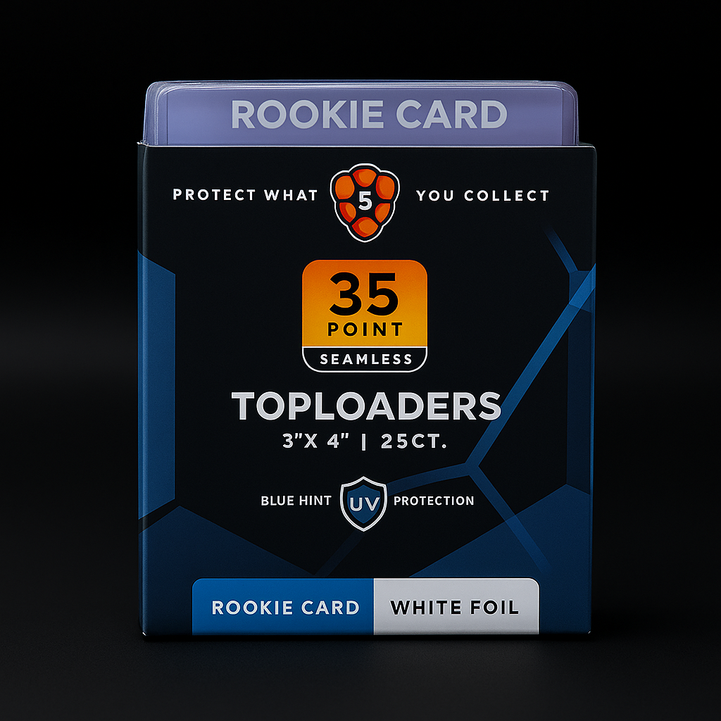 Shellz Rookie Card White Toploader — 3x4 35PT Rigid PVC Holder with White Lettering