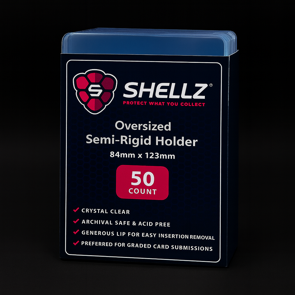 Shellz Semi-Rigid Card Holder #2 – 50 Pack Crystal-Clear Rigid PVC Holders for Trading Cards