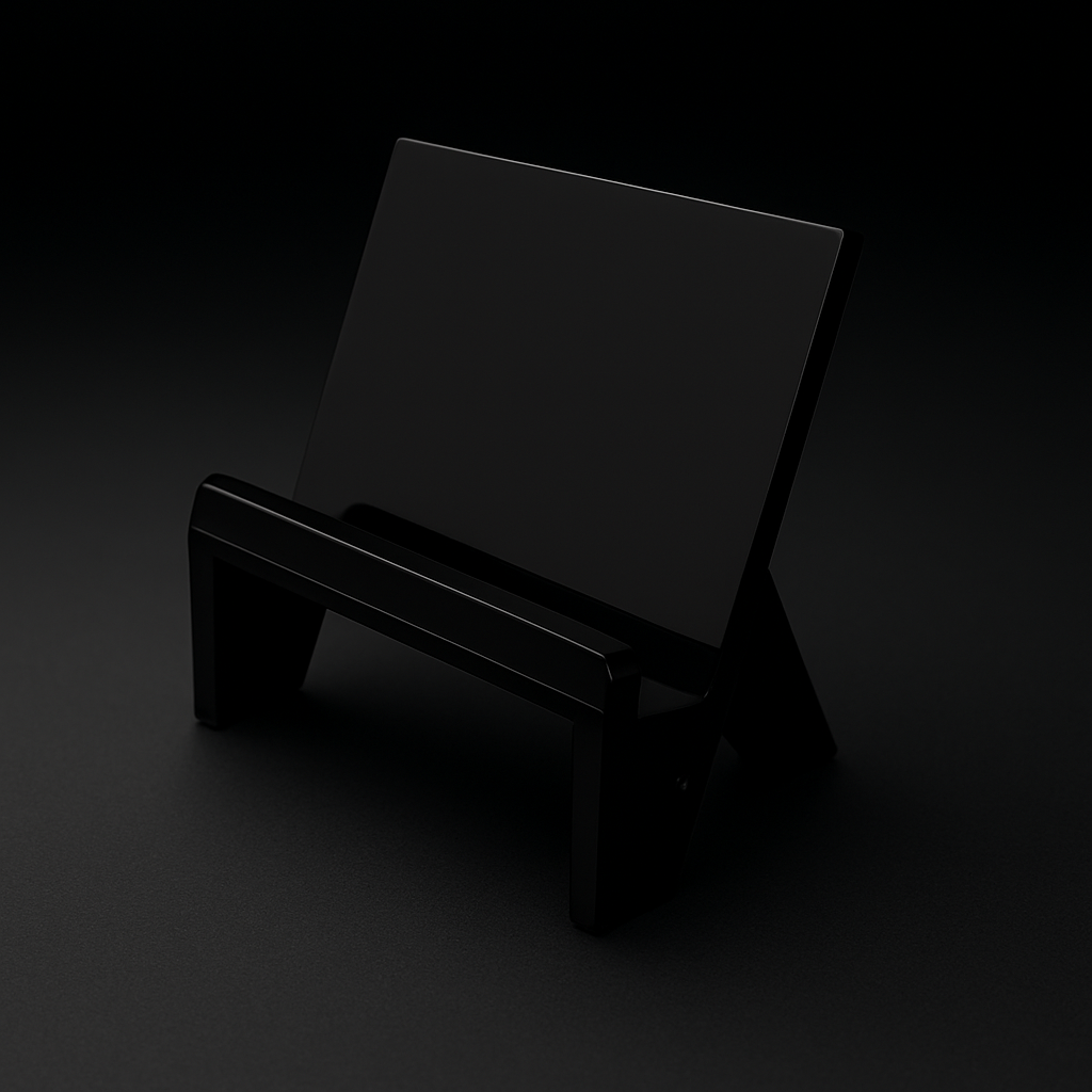 Pro-Mold Black Card Holder Stand – durable plastic display base for graded slabs, toploaders, and one-touch magnetic holders with tripod design and secure lip.